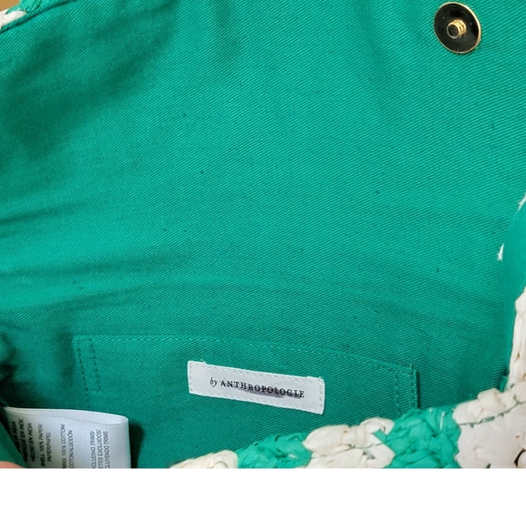 Anthropologie STRIPED RAFFIA SHOULDER BAG IN Green - Picture 4 of 5